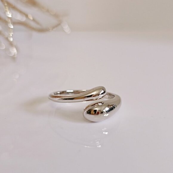 Sterling Silver Small Drop Paddle Ring, Abstract Ring,Wraparound Ring,Adjustable - Picture 4 of 9